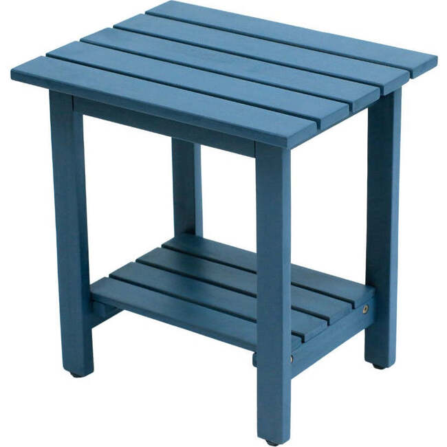Kellie 16.1" Cottage Classic Slatted Solid Acacia Wood Indoor/Outdoor Side Table with Shelf, Nautical Blue