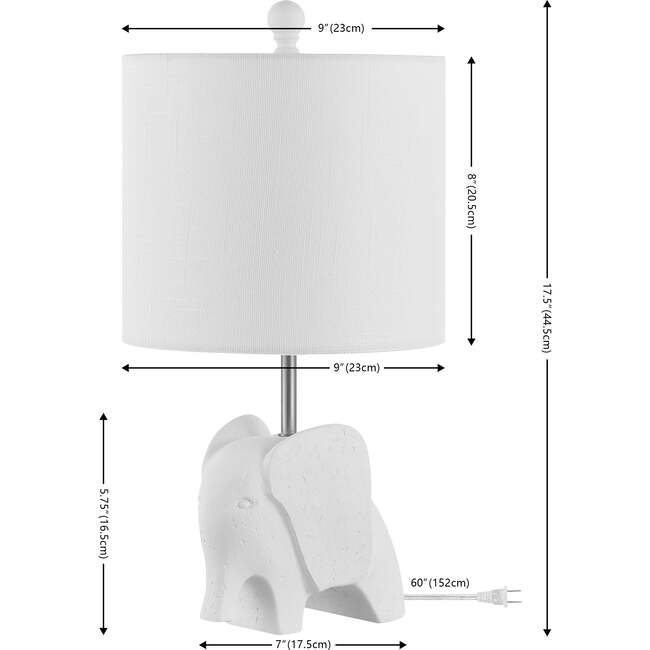 Koda 17.5" Eclectic Southwestern Resin/Iron Elephant LED Kids' Table Lamp, White - Lighting - 3