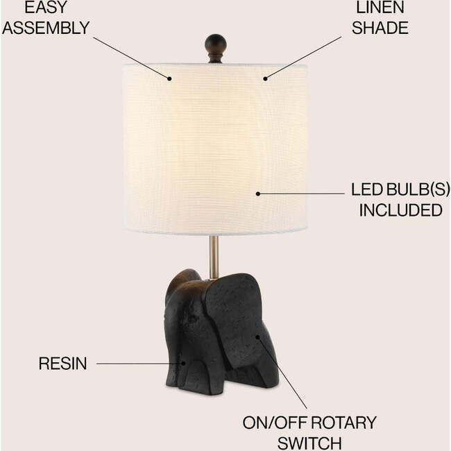 Koda 17.5" Eclectic Southwestern Resin/Iron Elephant LED Kids' Table Lamp, Black