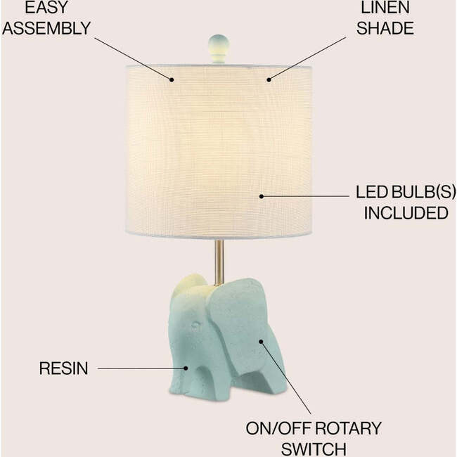 Koda 17.5" Eclectic Southwestern Resin/Iron Elephant LED Kids' Table Lamp, Turquoise