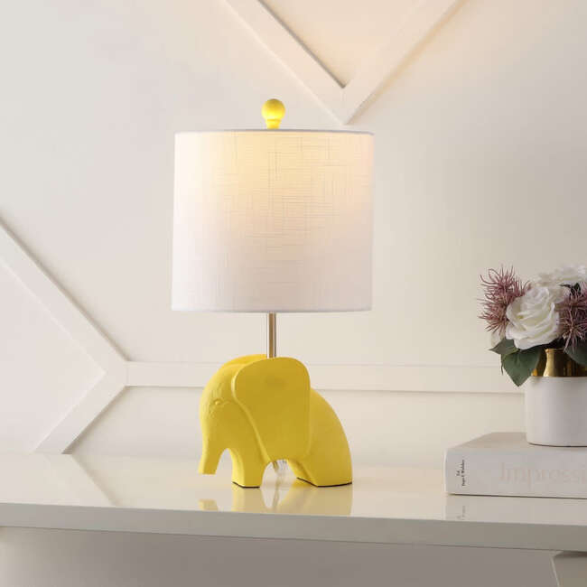 Koda 17.5" Eclectic Southwestern Resin/Iron Elephant LED Kids' Table Lamp, Yellow - Lighting - 6