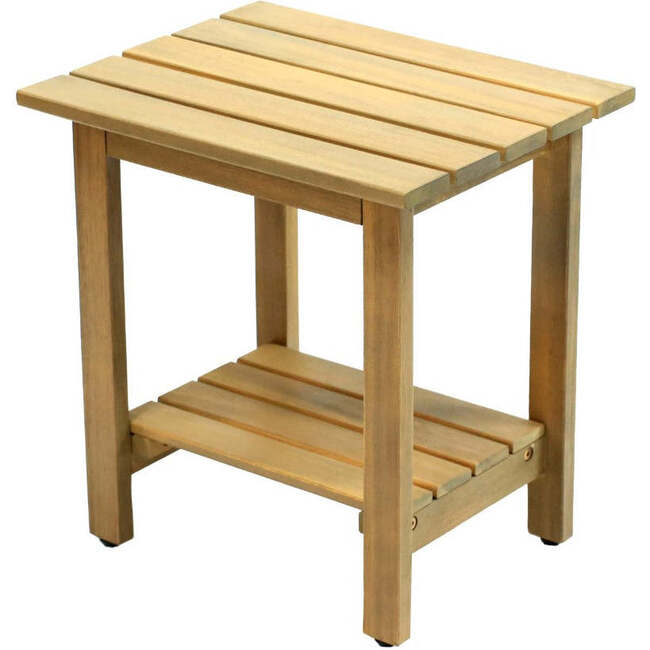 Kellie 16.1" Cottage Classic Slatted Solid Acacia Wood Indoor/Outdoor Side Table with Shelf, Light Teak