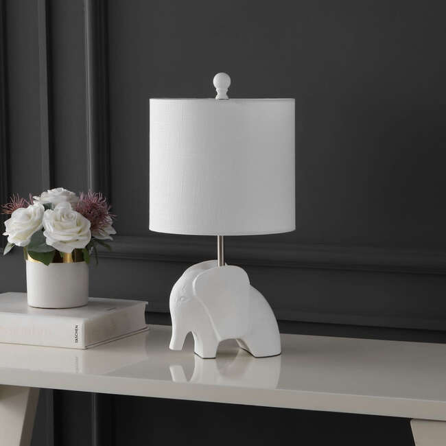 Koda 17.5" Eclectic Southwestern Resin/Iron Elephant LED Kids' Table Lamp, White - Lighting - 7