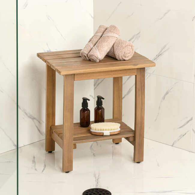 Kellie 16.1" Cottage Classic Slatted Solid Acacia Wood Indoor/Outdoor Side Table with Shelf, Light Teak - Accent Tables - 4