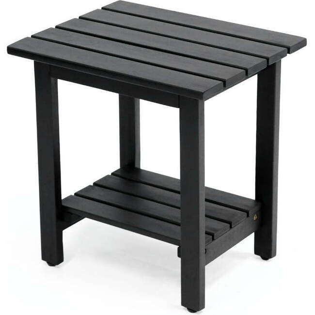 Kellie 16.1" Cottage Classic Slatted Solid Acacia Wood Indoor/Outdoor Side Table with Shelf, Black