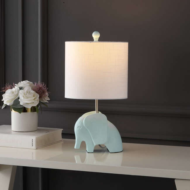 Koda 17.5" Eclectic Southwestern Resin/Iron Elephant LED Kids' Table Lamp, Turquoise - Lighting - 6