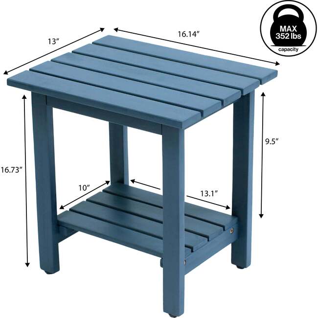 Kellie 16.1" Cottage Classic Slatted Solid Acacia Wood Indoor/Outdoor Side Table with Shelf, Nautical Blue - Accent Tables - 6