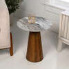 Kaito 18" Rustic Minimalist Round Marble/Wood Accent Table, White Marble/Honey Wood - Accent Tables - 2