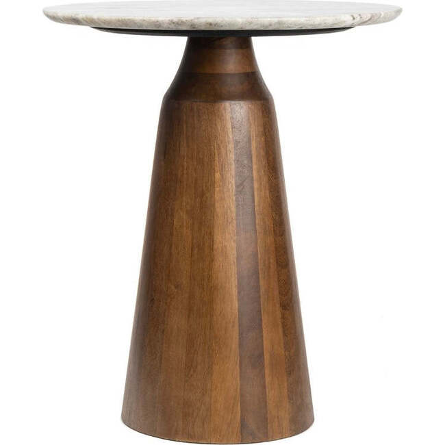 Kaito 18" Rustic Minimalist Round Marble/Wood Accent Table, White Marble/Honey Wood - Accent Tables - 4
