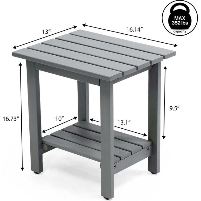 Kellie 16.1" Cottage Classic Slatted Solid Acacia Wood Indoor/Outdoor Side Table with Shelf, Gray - Accent Tables - 6