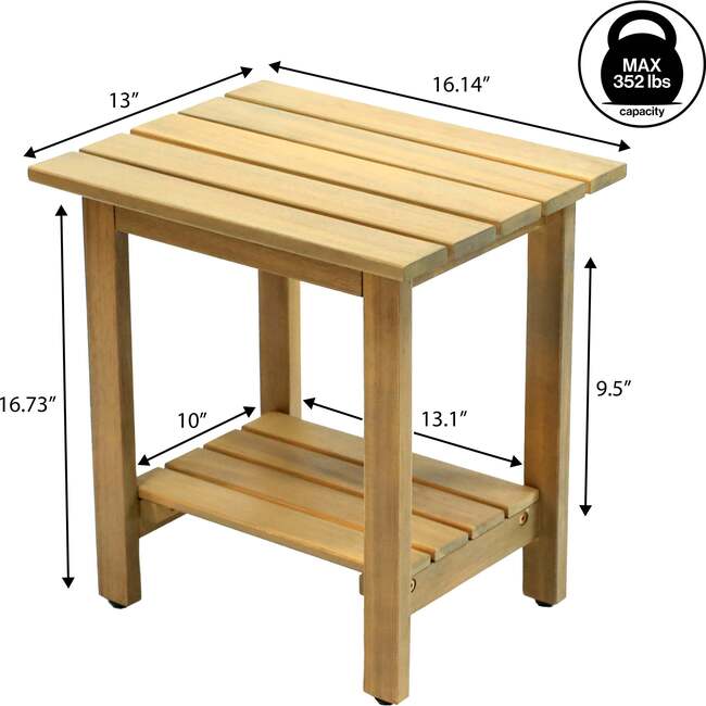 Kellie 16.1" Cottage Classic Slatted Solid Acacia Wood Indoor/Outdoor Side Table with Shelf, Light Teak - Accent Tables - 6
