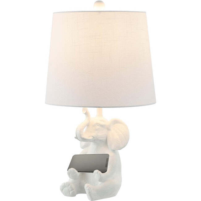 Kairi 21" Modern Shabby Chic Resin/Iron Happy Elephant LED Kids' Table Lamp with Phone Stand, White