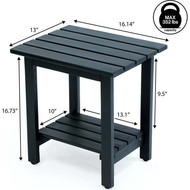 Kellie 16.1" Cottage Classic Slatted Solid Acacia Wood Indoor/Outdoor Side Table with Shelf, Black - Accent Tables - 6