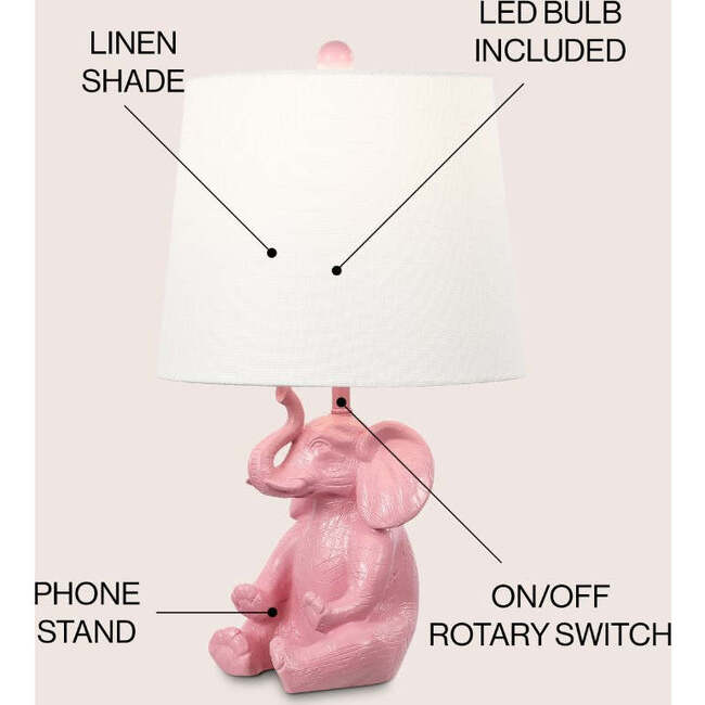 Kairi 21" Modern Shabby Chic Resin/Iron Happy Elephant LED Kids' Table Lamp with Phone Stand, Pink