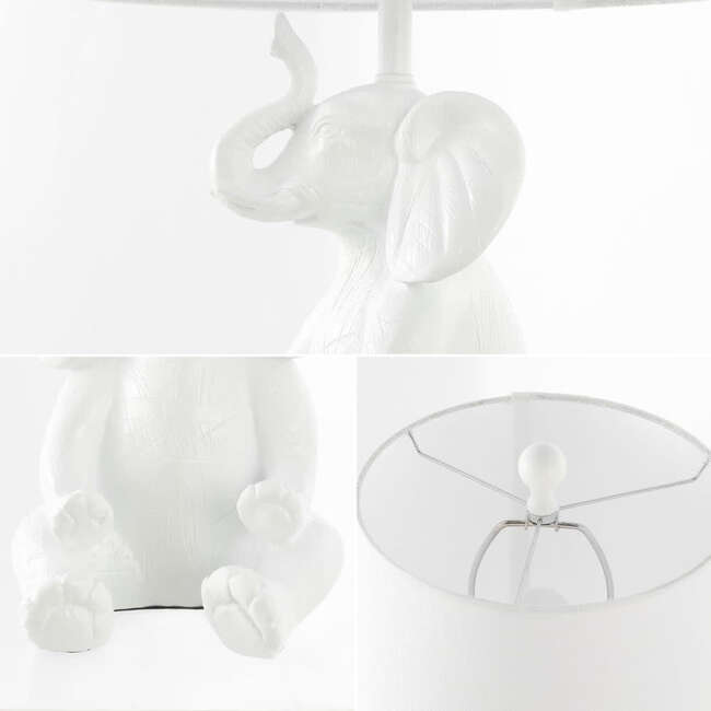 Kairi 21" Modern Shabby Chic Resin/Iron Happy Elephant LED Kids' Table Lamp with Phone Stand, White - Lighting - 4