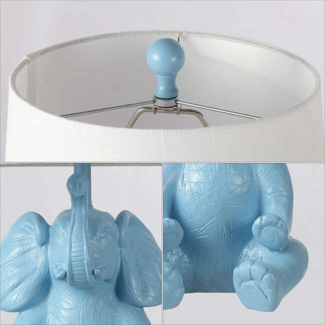 Kairi 21" Modern Shabby Chic Resin/Iron Happy Elephant LED Kids' Table Lamp with Phone Stand, Blue - Lighting - 4