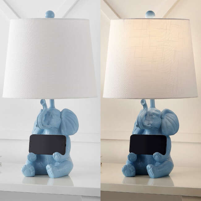 Kairi 21" Modern Shabby Chic Resin/Iron Happy Elephant LED Kids' Table Lamp with Phone Stand, Blue - Lighting - 5