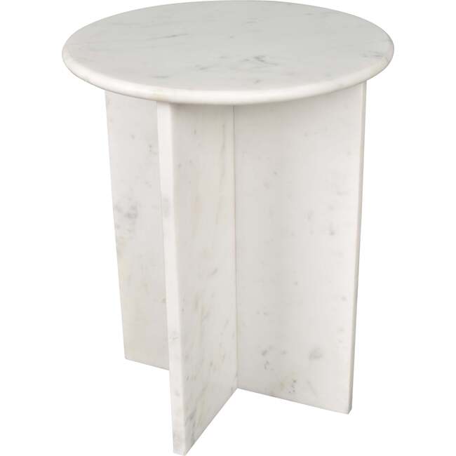 Javier 17.75" Contemporary Natural Marble Handmade X-Shaped End Table, White