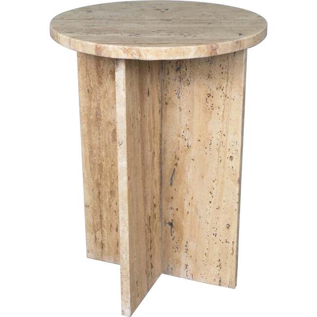 Javier 17.75" Contemporary Natural Marble Handmade X-Shaped End Table, Travertine