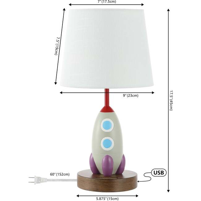 Houston 17.5" Coastal Style Iron/Resin Rocket LED Kids' Table Lamp with Phone Stand and USB Charging Port, Multi-Color - Lighting - 3