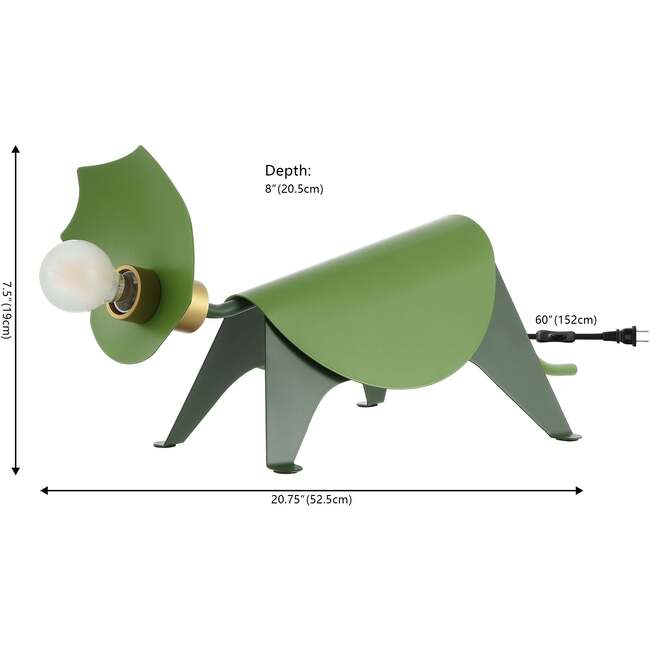 Gretchen 7.5" Modern Industrial Iron Triceratops LED Kids' Lamp, Green - Lighting - 3