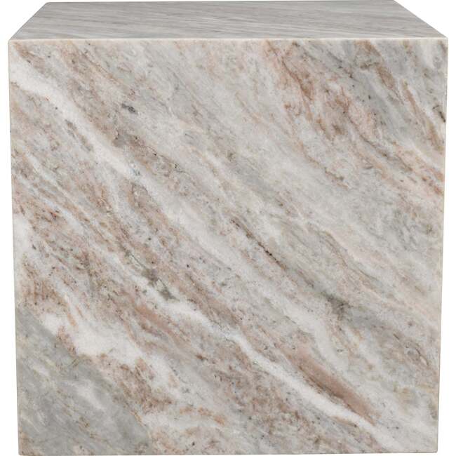 Felix 15" Contemporary Natural Marble Handmade Cube End Table, Gray/Beige
