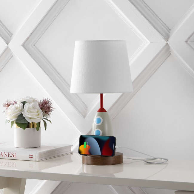 Houston 17.5" Coastal Style Iron/Resin Rocket LED Kids' Table Lamp with Phone Stand and USB Charging Port, Multi-Color - Lighting - 7