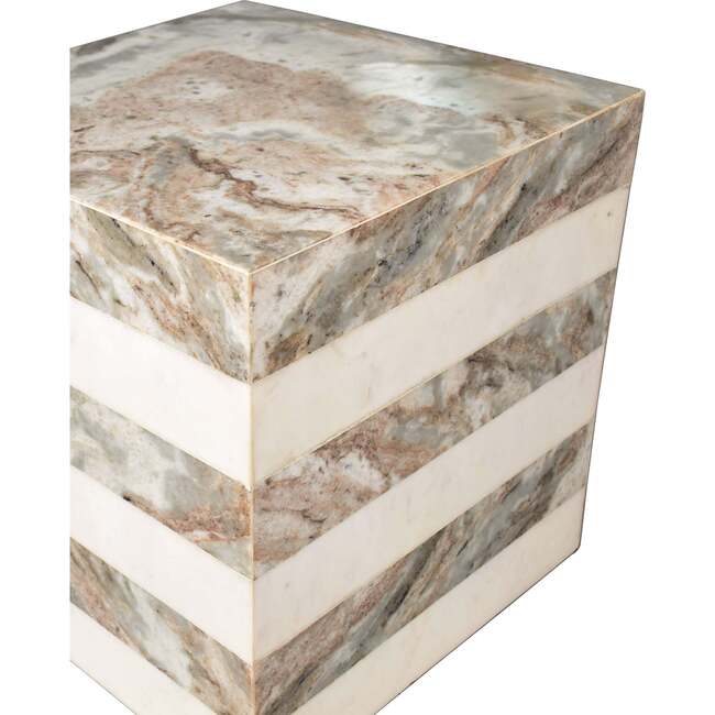 Felix 15.5" Contemporary Natural Marble Handmade Cube End Table, Beige/White/Gray - Accent Tables - 3