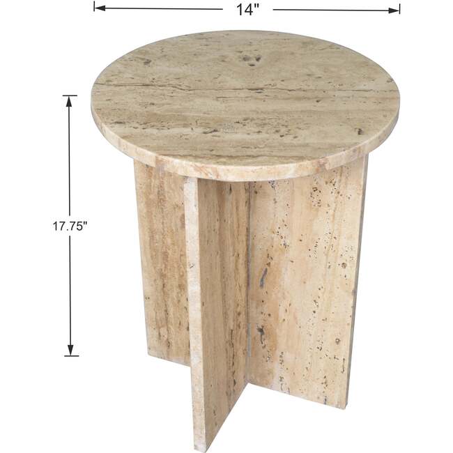 Javier 17.75" Contemporary Natural Marble Handmade X-Shaped End Table, Travertine - Accent Tables - 5
