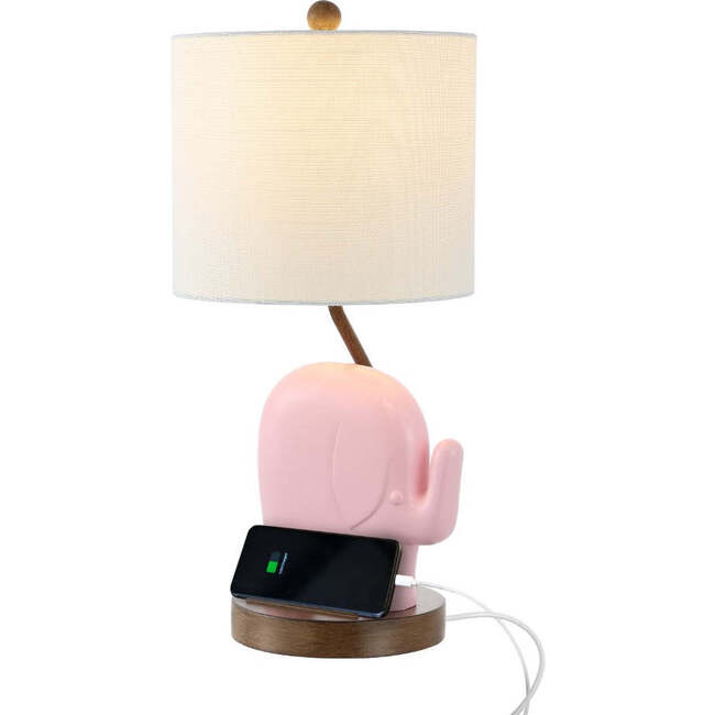 Ellie 20.25" Bohemian Designer Iron/Resin Elephant LED Kids' Table Lamp with Phone Stand and USB Charging Port, Pink
