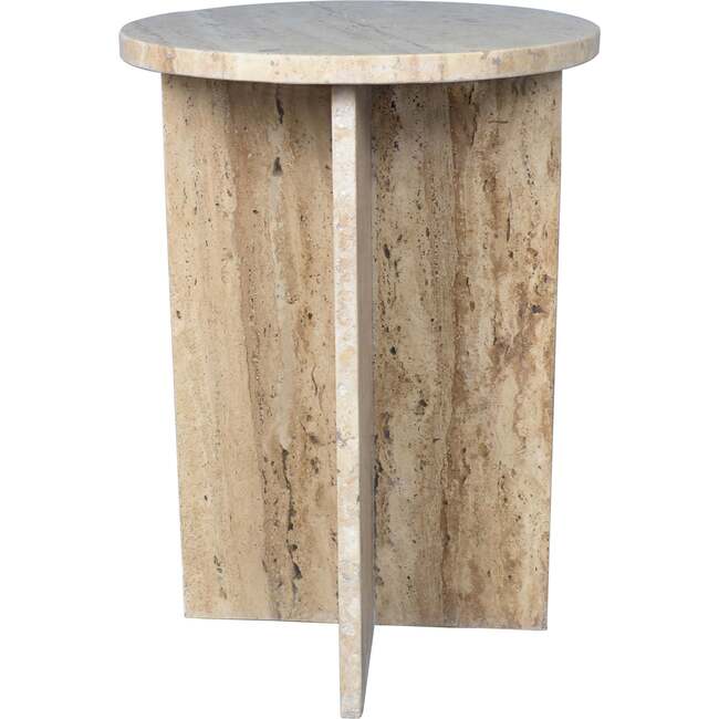 Javier 17.75" Contemporary Natural Marble Handmade X-Shaped End Table, Travertine - Accent Tables - 6