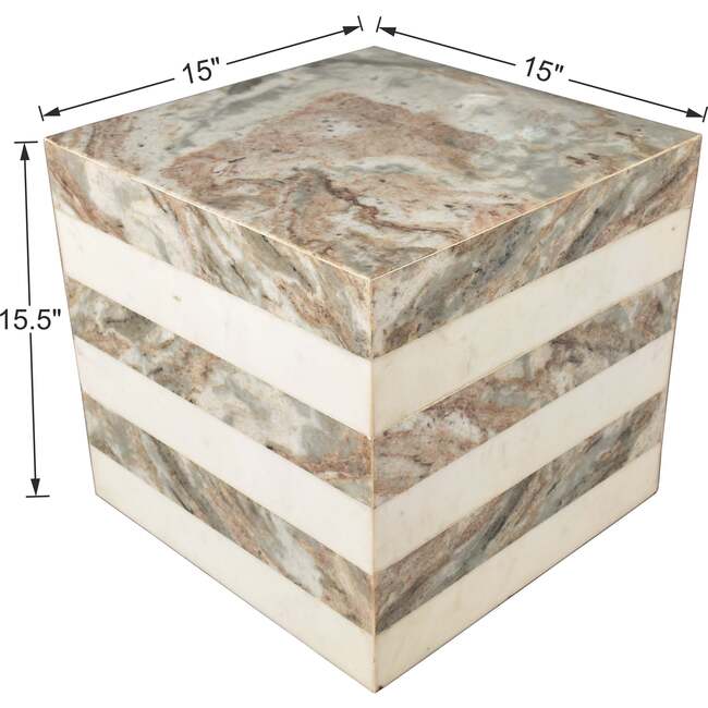 Felix 15.5" Contemporary Natural Marble Handmade Cube End Table, Beige/White/Gray - Accent Tables - 4
