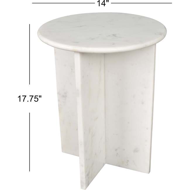 Javier 17.75" Contemporary Natural Marble Handmade X-Shaped End Table, White - Accent Tables - 6
