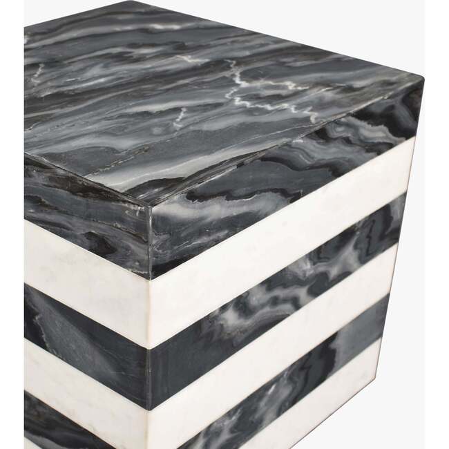 Felix 15.5" Contemporary Natural Marble Handmade Cube End Table, Black/White - Accent Tables - 4