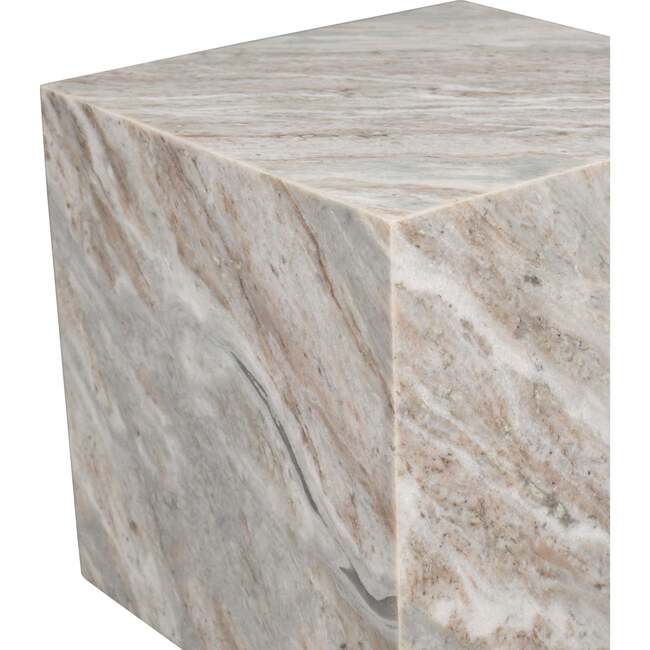 Felix 15" Contemporary Natural Marble Handmade Cube End Table, Gray/Beige - Accent Tables - 4