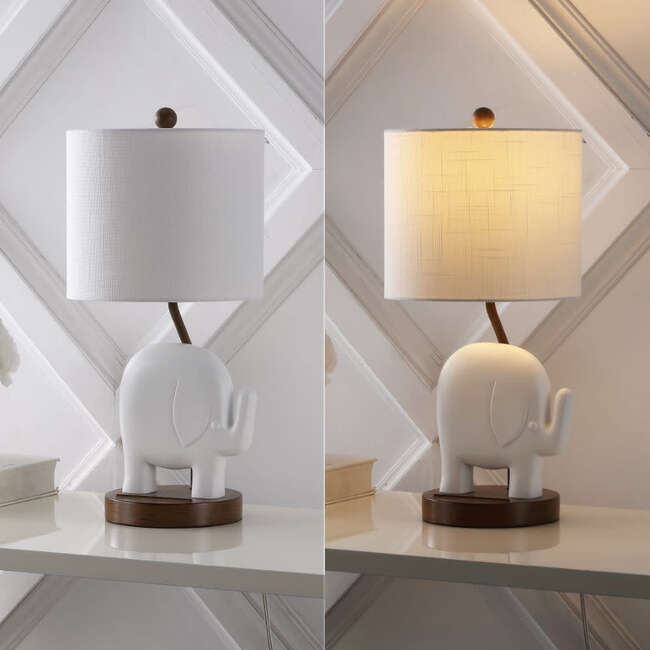 Ellie 20.25" Bohemian Designer Iron/Resin Elephant LED Kids' Table Lamp with Phone Stand and USB Charging Port, White - Lighting - 5