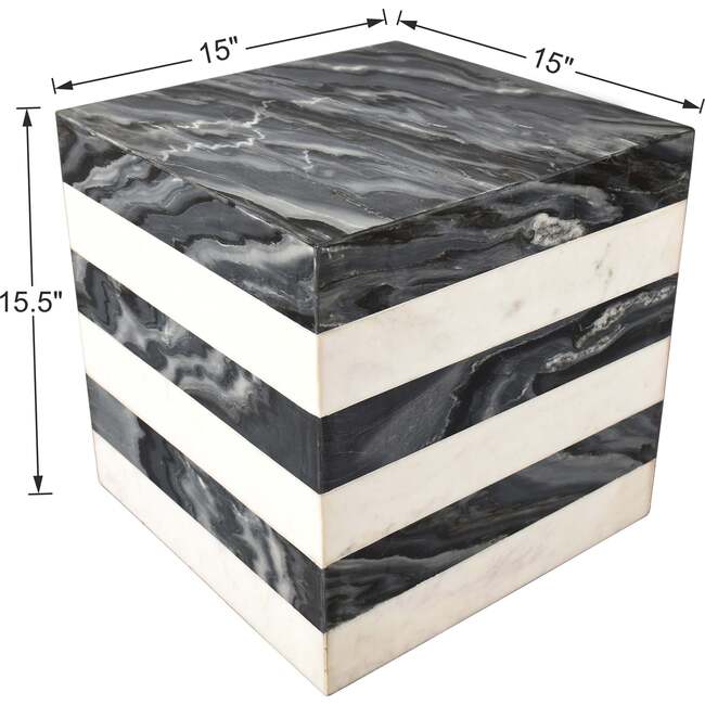 Felix 15.5" Contemporary Natural Marble Handmade Cube End Table, Black/White - Accent Tables - 5