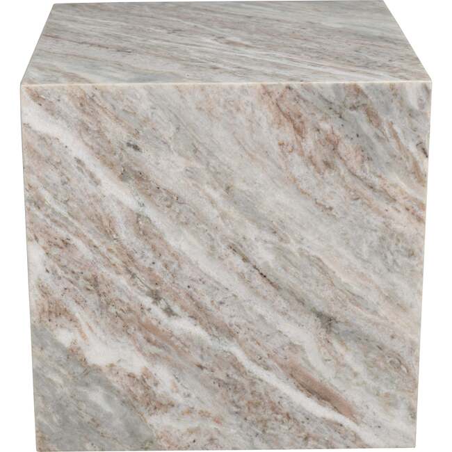 Felix 15" Contemporary Natural Marble Handmade Cube End Table, Gray/Beige - Accent Tables - 5