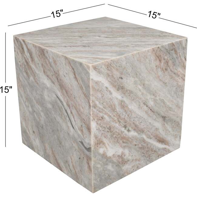 Felix 15" Contemporary Natural Marble Handmade Cube End Table, Gray/Beige - Accent Tables - 6