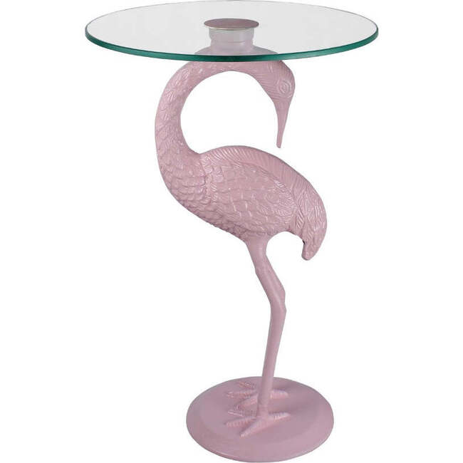 Blanche 25" Classic Mid-Century Glass Top Flamingo End Table, Pink