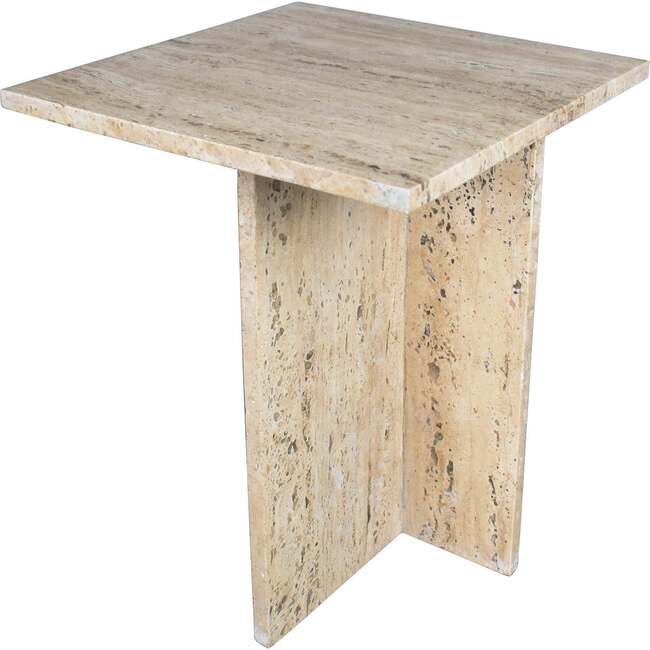Cecil 18.5" Contemporary Natural Marble Handmade T-Shaped End Table, Travertine