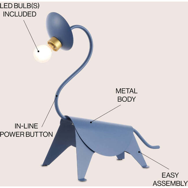Bradley 16" Modern Industrial Iron Brachiosaurus LED Kids' Lamp, Blue