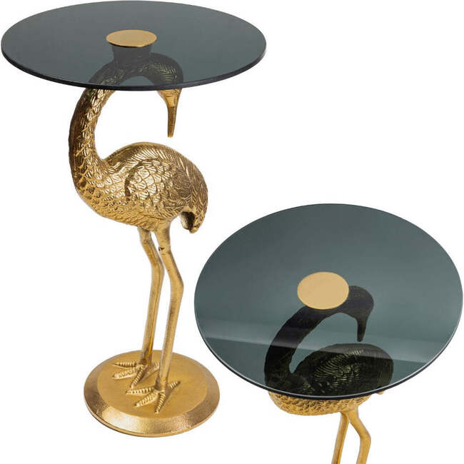Blanche 25" Classic Mid-Century Glass Top Flamingo End Table, Gold