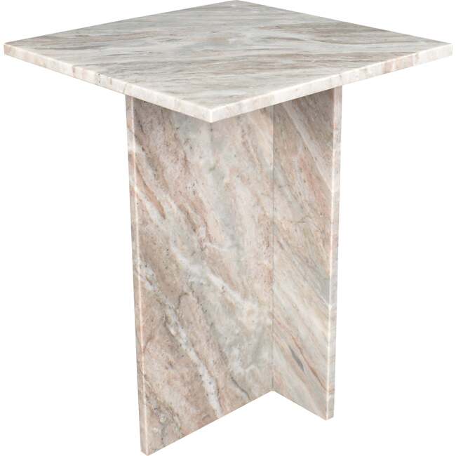 Cecil 18.5" Contemporary Natural Marble Handmade T-Shaped End Table, Gray/Beige