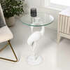 Blanche 25" Classic Mid-Century Glass Top Flamingo End Table, White - Accent Tables - 2 - thumbnail