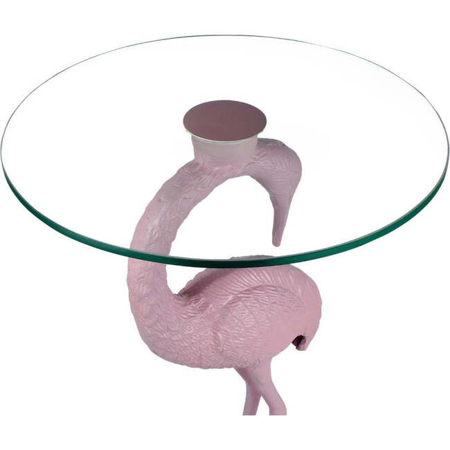 Blanche 25" Classic Mid-Century Glass Top Flamingo End Table, Pink - Accent Tables - 4