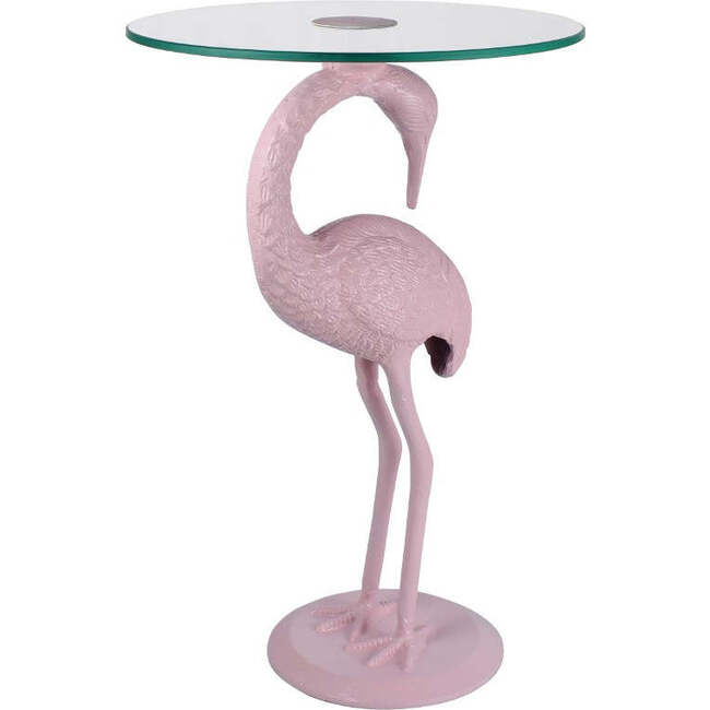 Blanche 25" Classic Mid-Century Glass Top Flamingo End Table, Pink - Accent Tables - 5