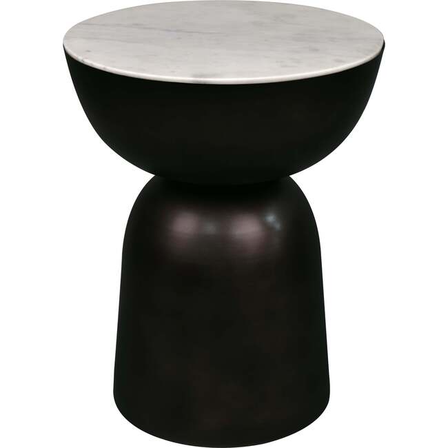 Atarah 20" Contemporary Natural Marble/Metal Handmade Hourglass End Table, Black/White