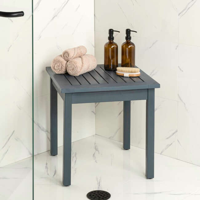 Archer 18.9" Modern Classic Square Slatted Solid Acacia Wood Indoor/Outdoor Adirondack Side Table, Nautical Blue - Accent Tables - 4