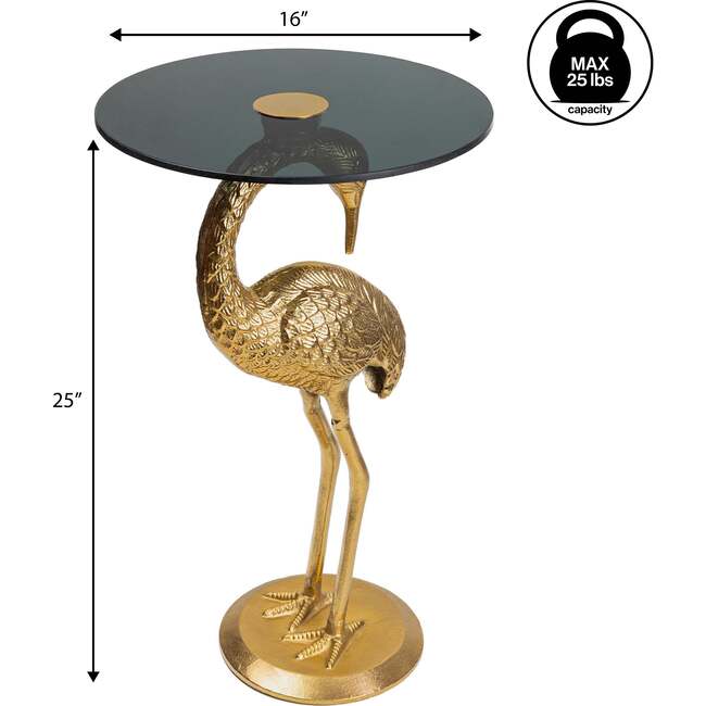 Blanche 25" Classic Mid-Century Glass Top Flamingo End Table, Gold - Accent Tables - 5